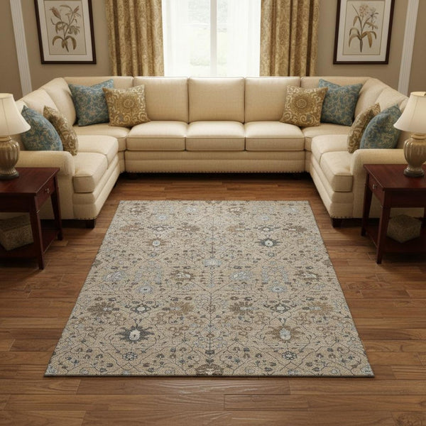 HomeRoots 10' X 14' Elegant Taupe Gray & Brown Oriental Area Rug - Washable, Stain Resistant, UV Protected 679246