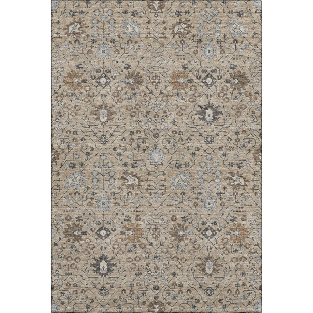 HomeRoots 10' X 14' Elegant Taupe Gray & Brown Oriental Area Rug - Washable, Stain Resistant, UV Protected 679246