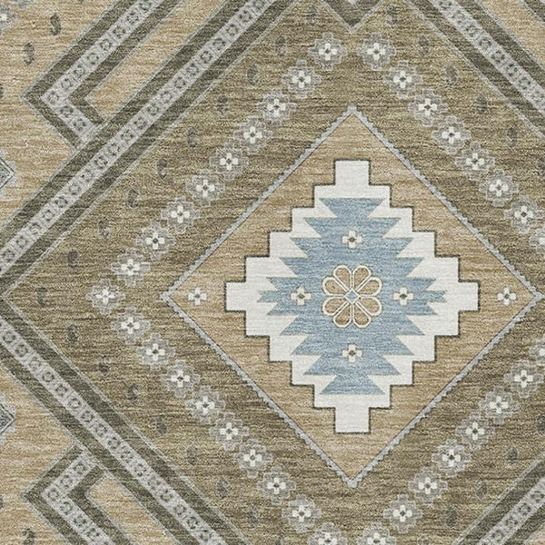 HomeRoots 5' X 8' Beige Ivory & Gray Tribal Area Rug - Washable, UV Protected, Stylish for High-Traffic Areas 679248