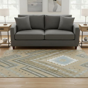HomeRoots 8' Beige Ivory and Gray Tribal Round Rug - Washable, UV Protected, Durable for Homes with Kids & Pets 679249