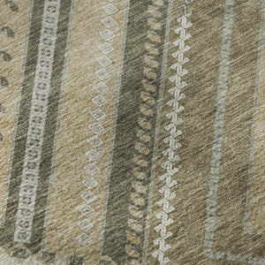 HomeRoots 8' Beige Ivory and Gray Tribal Round Rug - Washable, UV Protected, Durable for Homes with Kids & Pets 679249