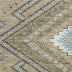HomeRoots 8' Beige Ivory and Gray Tribal Round Rug - Washable, UV Protected, Durable for Homes with Kids & Pets 679249