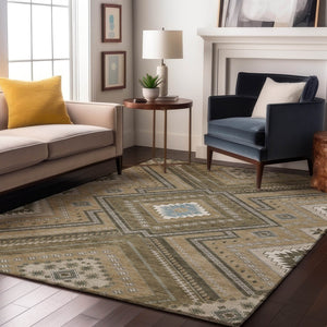 HomeRoots 8' X 10' Beige Ivory Gray Tribal Area Rug – Washable, UV Protected, Perfect for Modern & Boho Homes 679250