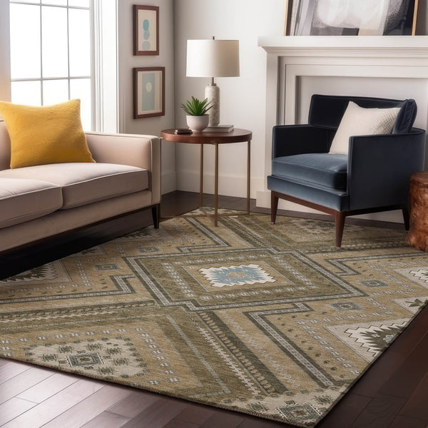HomeRoots 8' X 10' Beige Ivory Gray Tribal Area Rug – Washable, UV Protected, Perfect for Modern & Boho Homes 679250