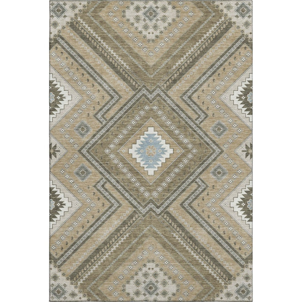 HomeRoots 8' X 10' Beige Ivory Gray Tribal Area Rug – Washable, UV Protected, Perfect for Modern & Boho Homes 679250