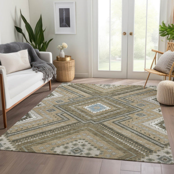 HomeRoots 8' X 10' Beige Ivory Gray Tribal Area Rug – Washable, UV Protected, Perfect for Modern & Boho Homes 679250
