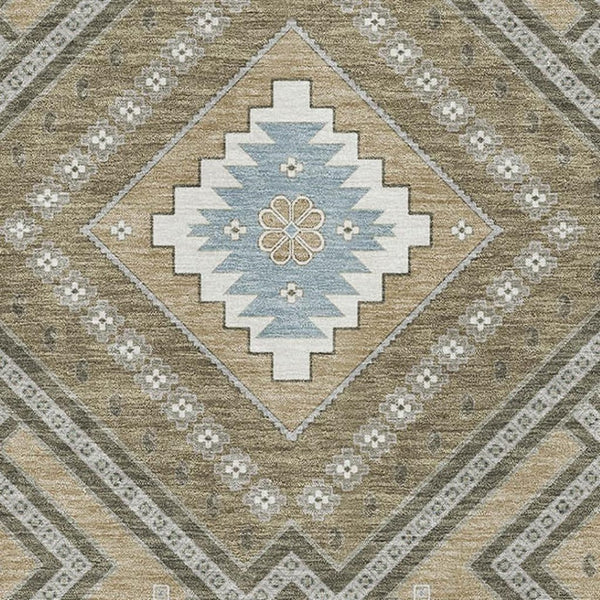 HomeRoots 8' X 10' Beige Ivory Gray Tribal Area Rug – Washable, UV Protected, Perfect for Modern & Boho Homes 679250