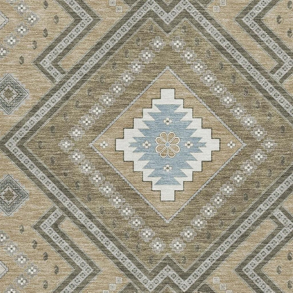 HomeRoots 8' X 10' Beige Ivory Gray Tribal Area Rug – Washable, UV Protected, Perfect for Modern & Boho Homes 679250