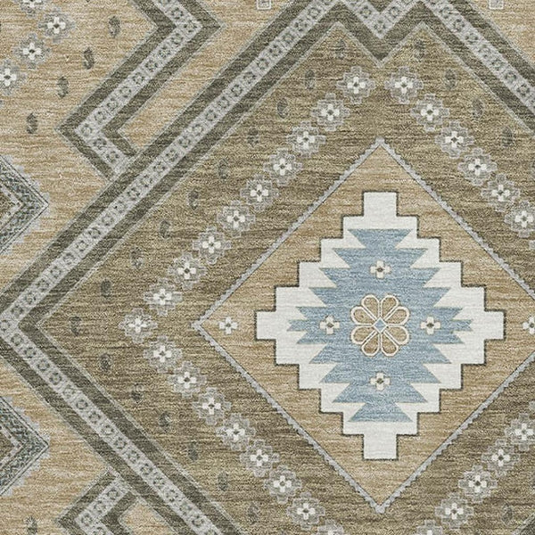 HomeRoots 10' X 14' Beige Ivory Gray Tribal Washable Area Rug – UV Protected, Durable, Stain-Resistant Design 679252