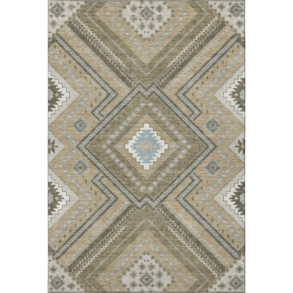 HomeRoots 10' X 14' Beige Ivory Gray Tribal Washable Area Rug – UV Protected, Durable, Stain-Resistant Design 679252