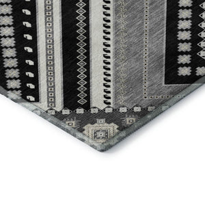 HomeRoots 5' X 8' Tribal Washable Area Rug in Black, Gray & Silver – UV Protection, Stain-Resistant, Durable Design 679254