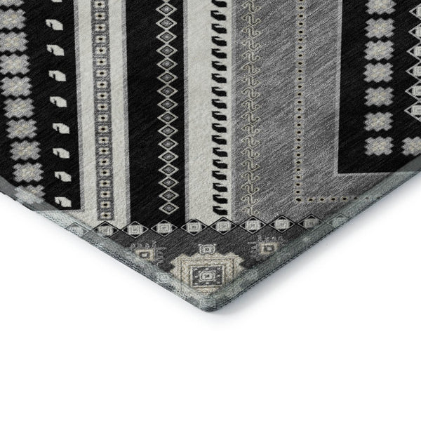 HomeRoots 5' X 8' Tribal Washable Area Rug in Black, Gray & Silver – UV Protection, Stain-Resistant, Durable Design 679254
