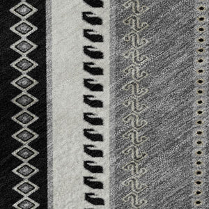 HomeRoots 5' X 8' Tribal Washable Area Rug in Black, Gray & Silver – UV Protection, Stain-Resistant, Durable Design 679254