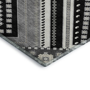 HomeRoots 8' X 10' Tribal-Inspired Washable Area Rug in Black, Gray & Silver with UV Protection for Durability 679256