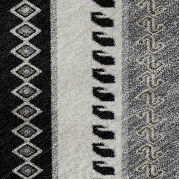 HomeRoots 10' Tribal Washable Area Rug in Black, Gray & Silver - UV Protected, Stain-Resistant, Durable Design! 679258