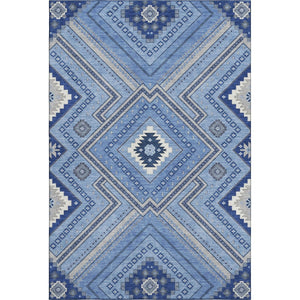 HomeRoots 5' X 8' Blue Ivory Gray Tribal Area Rug – Washable, UV Protected, Durable Design for Everyday Living 679260