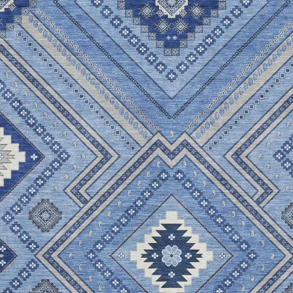 HomeRoots 5' X 8' Blue Ivory Gray Tribal Area Rug – Washable, UV Protected, Durable Design for Everyday Living 679260