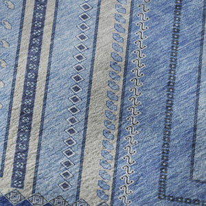 HomeRoots 8' Blue Ivory and Gray Tribal Round Rug - Washable, UV Protected, Perfect for Family Spaces & Patios 679261