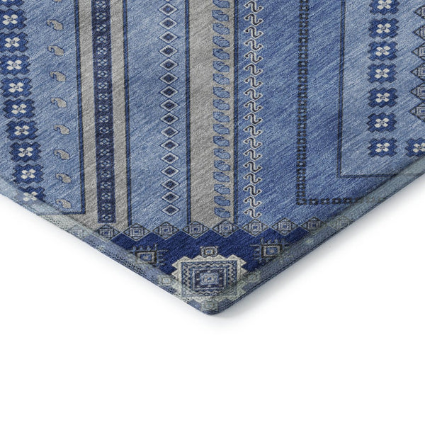 HomeRoots 8' X 10' Blue Ivory Gray Tribal Area Rug - Washable, UV-Protected, Durable for Busy Homes & Style 679262