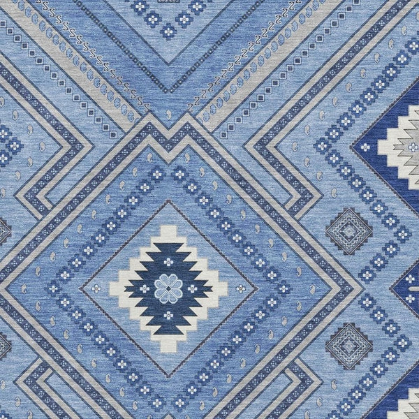 HomeRoots 8' X 10' Blue Ivory Gray Tribal Area Rug - Washable, UV-Protected, Durable for Busy Homes & Style 679262