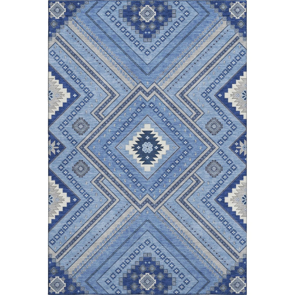 HomeRoots 10' X 14' Blue Ivory Gray Tribal Area Rug – Durable, Washable, UV Protected for High-Traffic Spaces 679264