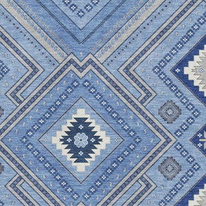 HomeRoots 10' X 14' Blue Ivory Gray Tribal Area Rug – Durable, Washable, UV Protected for High-Traffic Spaces 679264
