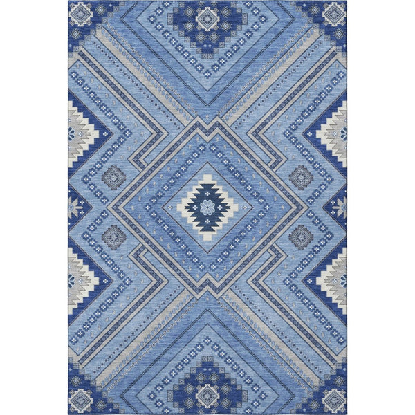 HomeRoots 10' X 14' Blue Ivory Gray Tribal Area Rug – Durable, Washable, UV Protected for High-Traffic Spaces 679264