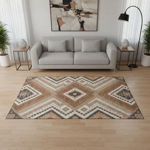 HomeRoots 5' X 8' Stylish Copper Beige & Gray Tribal Washable Area Rug with UV Protection for Homes & Pets 679266