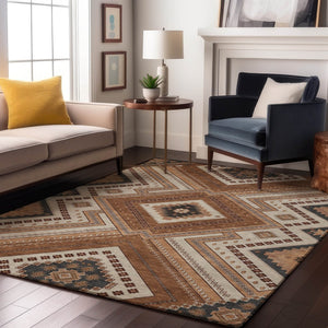 HomeRoots 5' X 8' Stylish Copper Beige & Gray Tribal Washable Area Rug with UV Protection for Homes & Pets 679266