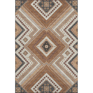 HomeRoots 5' X 8' Stylish Copper Beige & Gray Tribal Washable Area Rug with UV Protection for Homes & Pets 679266