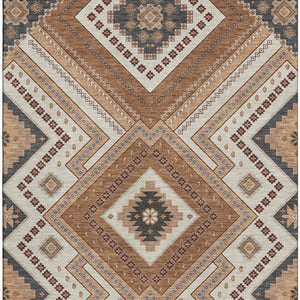 HomeRoots 5' X 8' Stylish Copper Beige & Gray Tribal Washable Area Rug with UV Protection for Homes & Pets 679266