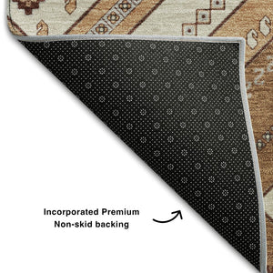 HomeRoots 8' Copper Beige and Gray Tribal Round Rug – Durable, Washable, UV-Protected for High-Traffic Areas 679267