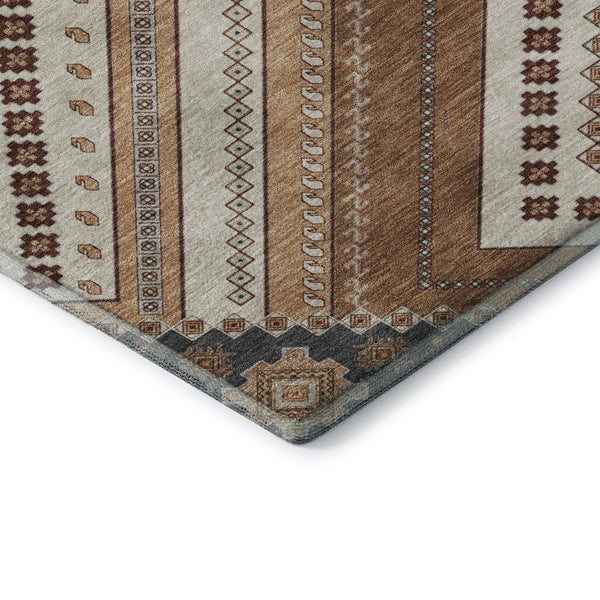 HomeRoots 8' Copper Beige and Gray Tribal Round Rug – Durable, Washable, UV-Protected for High-Traffic Areas 679267