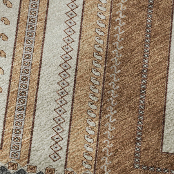 HomeRoots 8' Copper Beige and Gray Tribal Round Rug – Durable, Washable, UV-Protected for High-Traffic Areas 679267