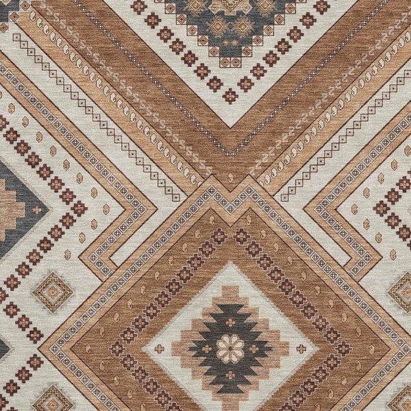 HomeRoots 8' X 10' Copper Beige & Gray Tribal Area Rug - Washable, Stain-Resistant, UV Protected for Homes 679268