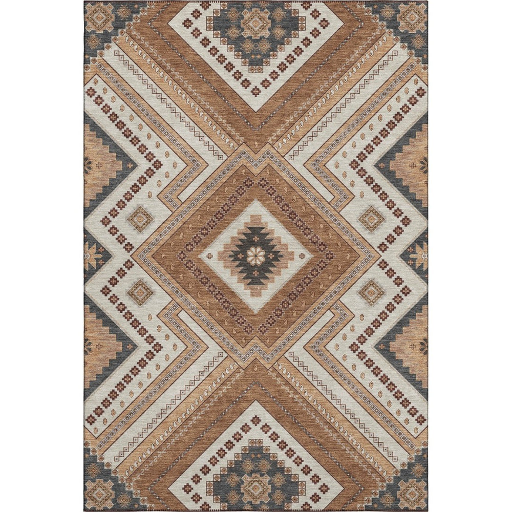 HomeRoots 9' X 12' Copper Beige and Gray Tribal Area Rug - Durable, Washable, UV Protected for High-Traffic Spaces 679269