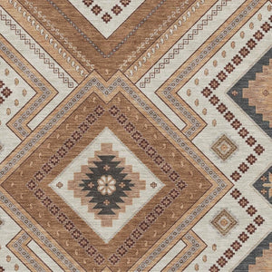 HomeRoots 9' X 12' Copper Beige and Gray Tribal Area Rug - Durable, Washable, UV Protected for High-Traffic Spaces 679269