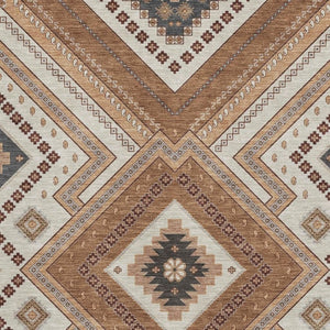 HomeRoots 10' X 14' Stylish Copper Beige & Gray Tribal Area Rug – Washable, Stain-Resistant, UV Protected! 679270