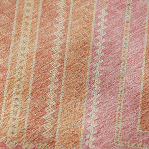 HomeRoots 8' Coral Pink and Ivory Tribal Round Rug – Washable, UV-Protected, Stain-Resistant for Busy Homes! 679273