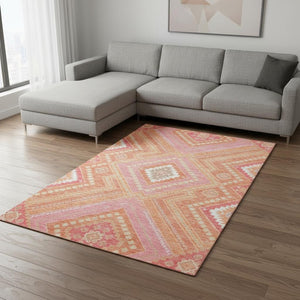 HomeRoots 8' X 10' Coral Pink Tribal Area Rug - Washable, UV-Protected, Stain-Resistant for Busy Homes 679274