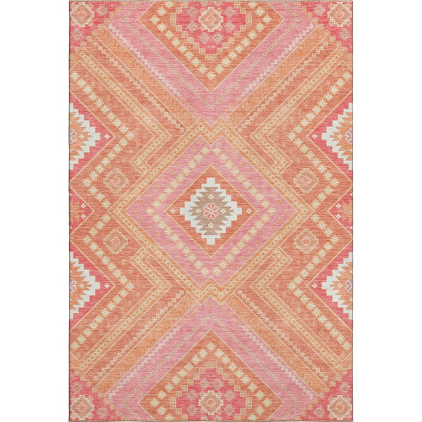 HomeRoots 8' X 10' Coral Pink Tribal Area Rug - Washable, UV-Protected, Stain-Resistant for Busy Homes 679274