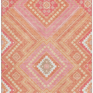 HomeRoots 8' X 10' Coral Pink Tribal Area Rug - Washable, UV-Protected, Stain-Resistant for Busy Homes 679274