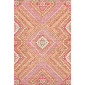 HomeRoots 9' X 12' Coral Pink & Ivory Tribal Area Rug - Durable, Washable, UV-Protected for Family Spaces 679275