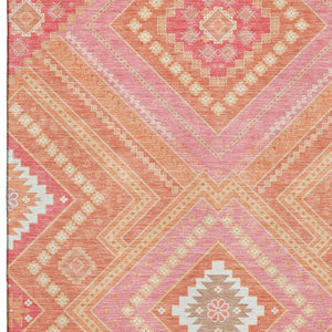 HomeRoots 9' X 12' Coral Pink & Ivory Tribal Area Rug - Durable, Washable, UV-Protected for Family Spaces 679275