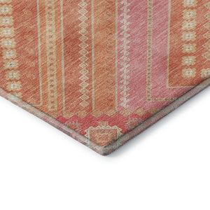 HomeRoots 10' X 14' Coral Pink Tribal Area Rug – Durable, Washable, UV Protected for Modern Living Spaces! 679276