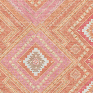 HomeRoots 10' X 14' Coral Pink Tribal Area Rug – Durable, Washable, UV Protected for Modern Living Spaces! 679276