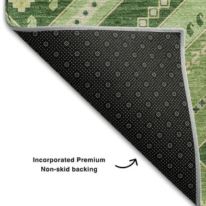 HomeRoots 5' X 8' Tribal Washable Area Rug in Green, Navy Blue & Ivory - Durable, Stain-Resistant & UV Protected! 679278