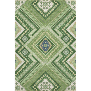 HomeRoots 8' X 10' Tribal Washable Area Rug in Green, Navy Blue & Ivory – UV Protected, Durable & Stylish! 679280