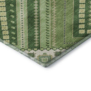HomeRoots 8' X 10' Tribal Washable Area Rug in Green, Navy Blue & Ivory – UV Protected, Durable & Stylish! 679280