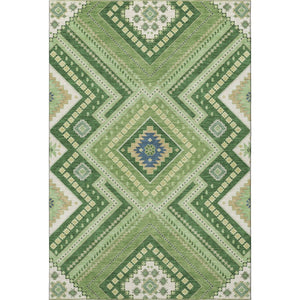 HomeRoots 8' X 10' Tribal Washable Area Rug in Green, Navy Blue & Ivory – UV Protected, Durable & Stylish! 679280